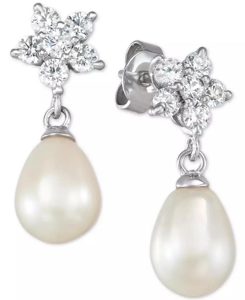 商品Macy's|Cultured Freshwater Pearl (7 x 9mm) & Cubic Zirconia Pendant Necklace & Drop Earrings Set in Sterling Silver, Created for Macy's,价格¥743,第4张图片详细描��述