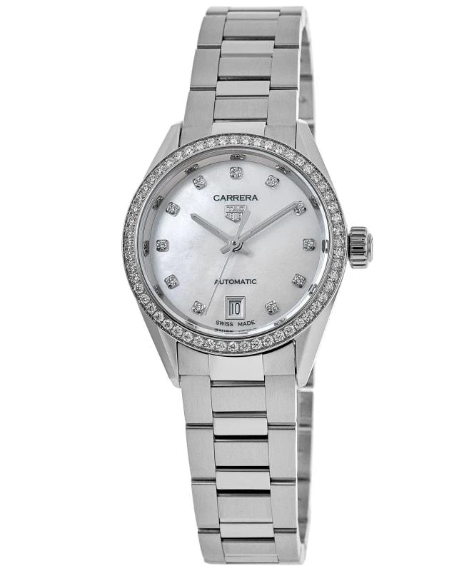 商品TAG Heuer|Tag Heuer Carrera Automatic Mother of Pearl Diamond Bezel Steel Women's Watch WBN2414.BA0621,价格¥36979,第1张图片