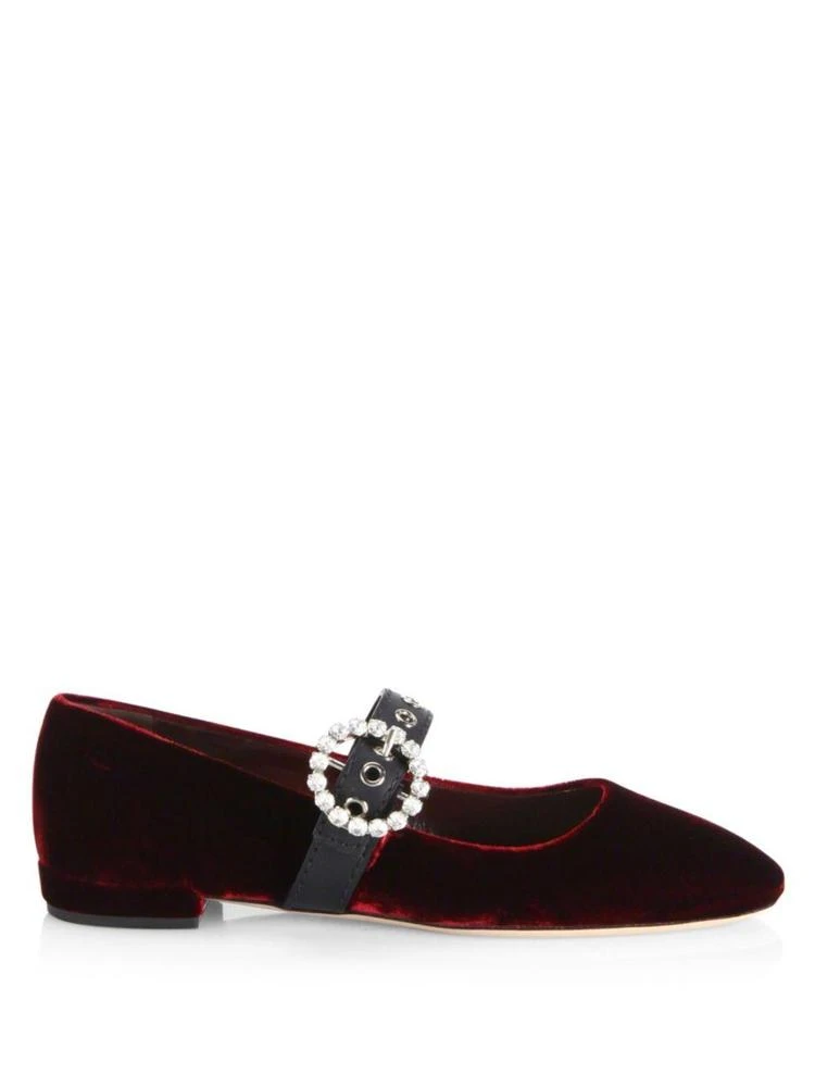 商品Miu Miu|Embellished Double-Strap Velvet Ballet Flats,价格¥2368,第5张图片详细描述