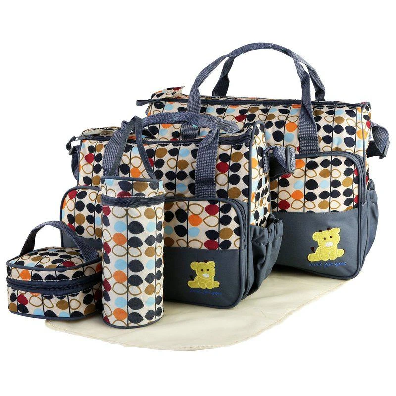 商品Fresh Fab Finds|5PCS Baby Nappy Diaper Bags Set Mummy Diaper Shoulder Bags With Nappy Changing Pad Insulated Pockets Travel Tote Bags For Mom Dad Gray,价格¥408,第1张图片