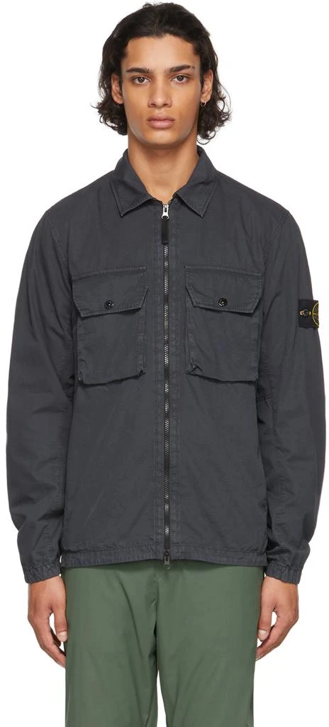 商品Stone Island|Grey Cotton Canvas Brushed Overshirt Jacket,价格¥2466,第1张图片