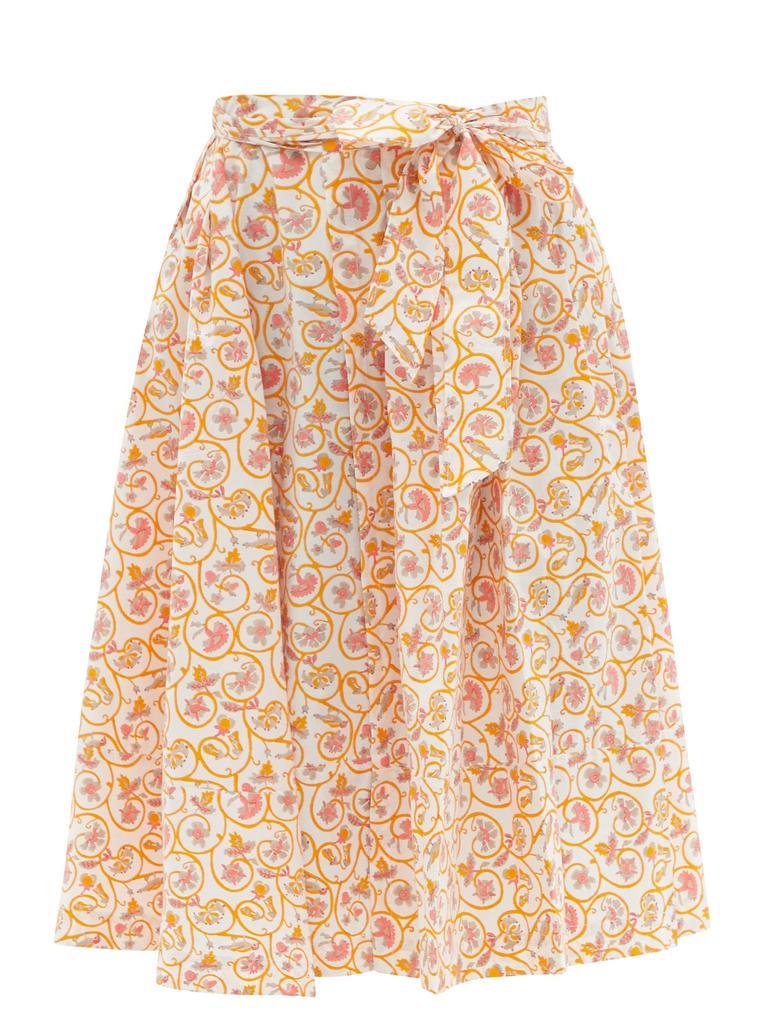 商品Thierry Colson|Java pleated floral-print waist-tie cotton skirt,价格¥1120,第1张图片