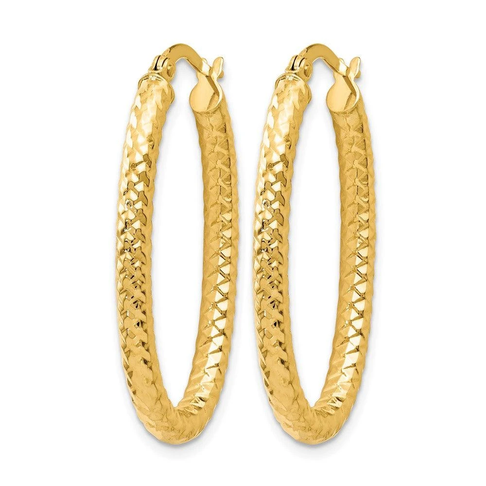 商品Diamond2Deal|14K Yellow Gold Polished and Textured Hoop Earrings 32mm,价格¥3201,第2张图片详细描述