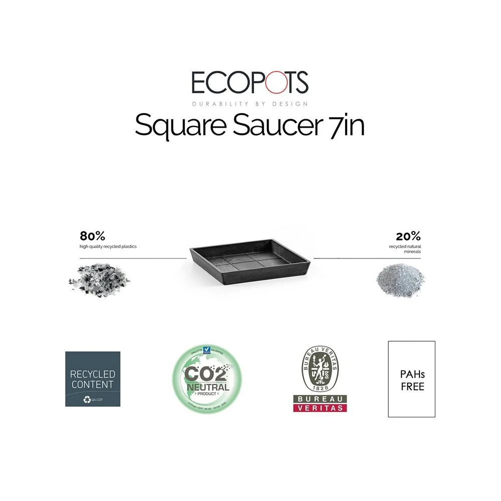 商品ECOPOTS|Square Plastic Flower Pot Saucer, Dark Grey, 7",价格¥92,第2张图片详细描述