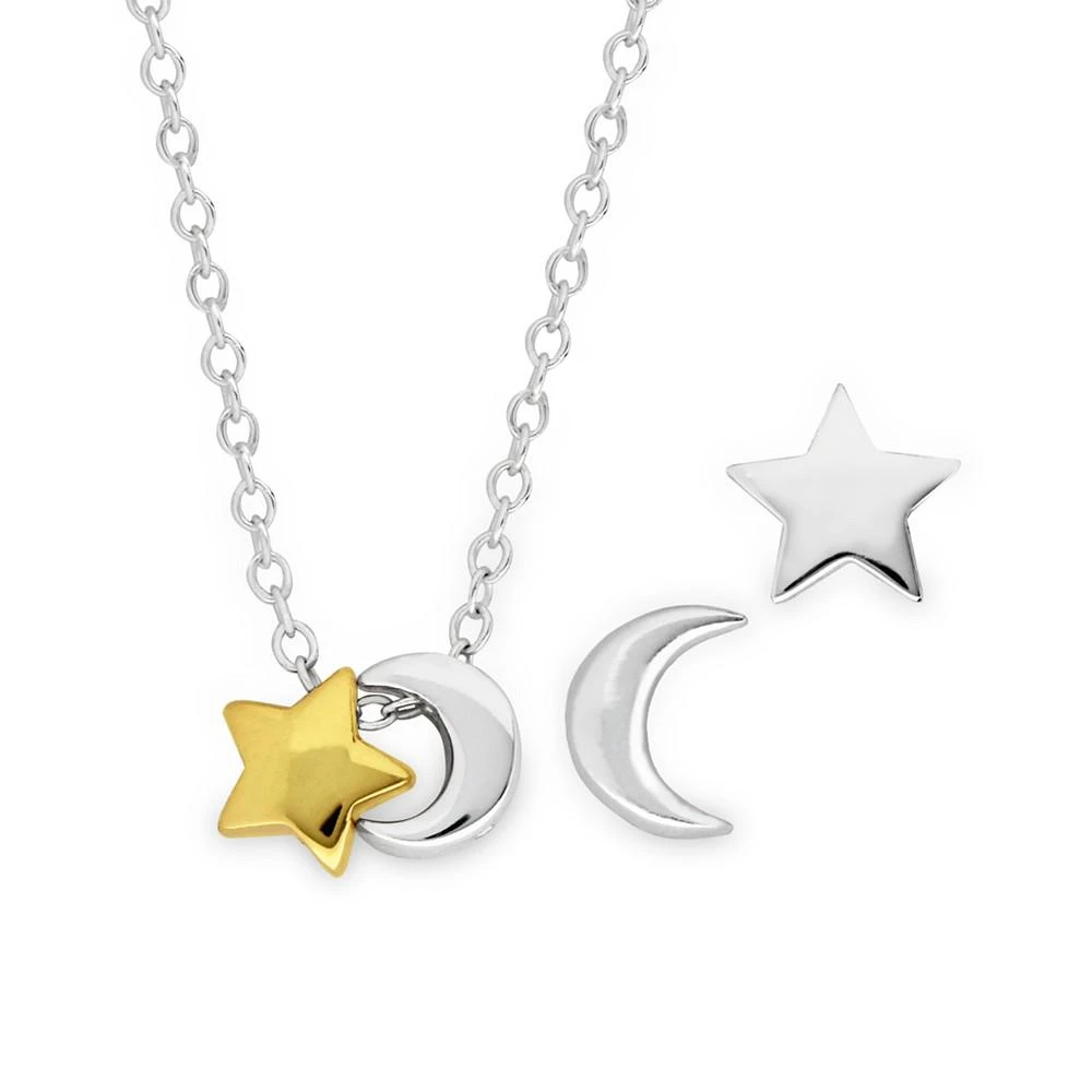 商品Rhona Sutton|Children's 2-Tone Celestial Stud Earrings Pendant Necklace Set in Sterling Silver and 14K Yellow Gold Plating,价格¥893,第1张图片