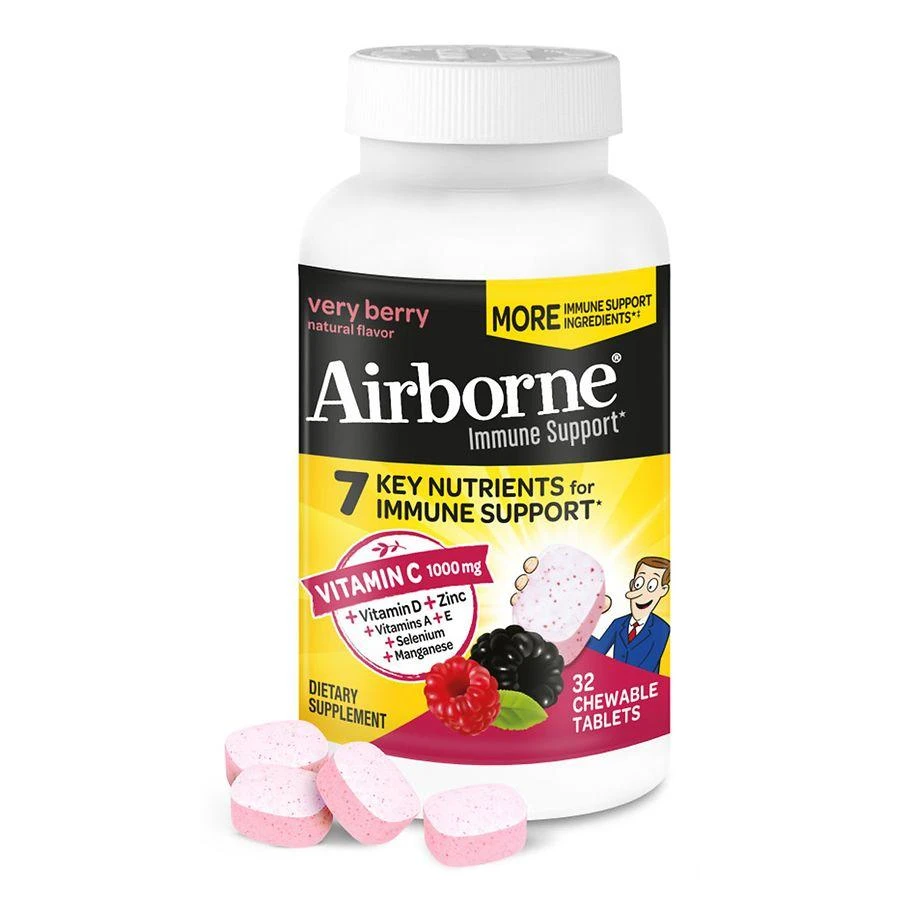 商品Airborne|Immune Support Chewable Tablets Minerals & Herbs with Vitamin C, E, Zinc Very Berry,价格¥85,第1张图片详细描述