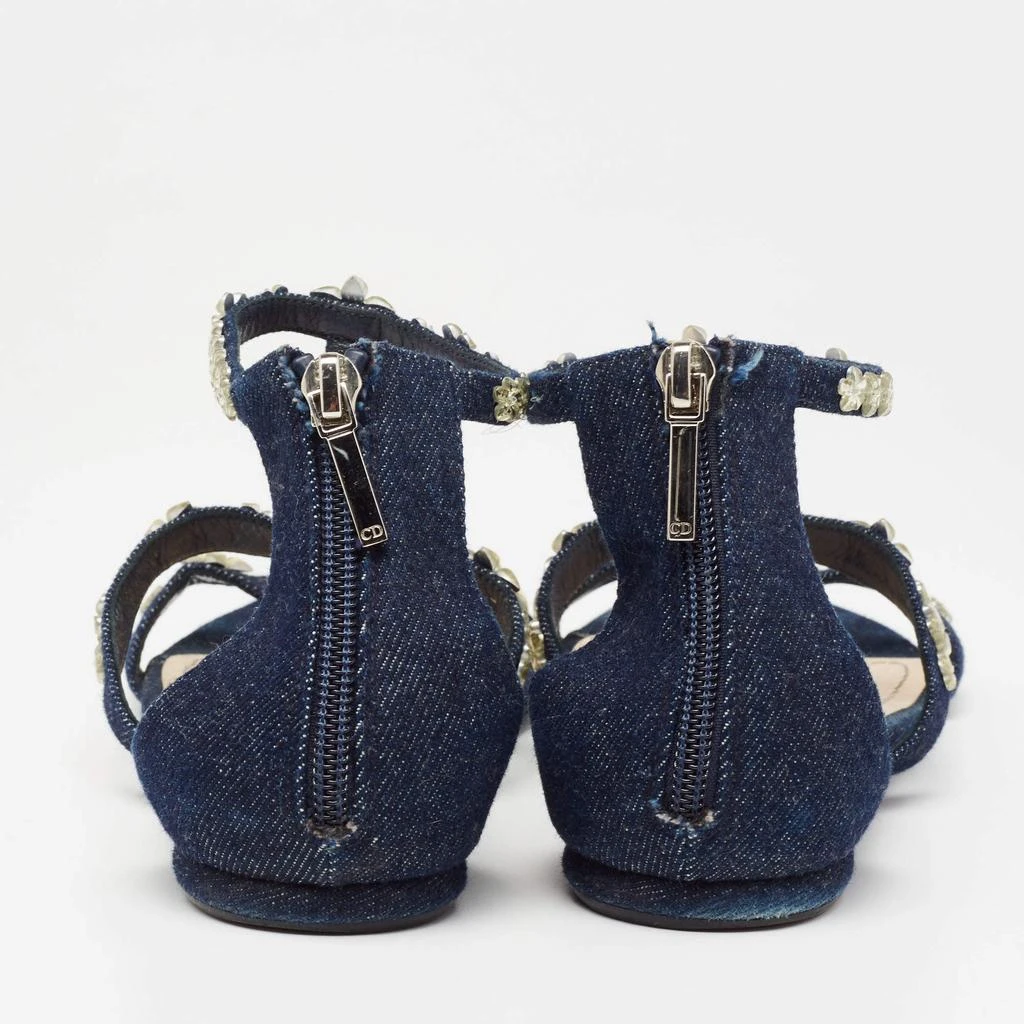 商品[二手商品] Dior|Dior Blue Denim Jewel Embellished Strappy Flat Sandals Size 38.5,价格¥1365,第5张图片��详细描述