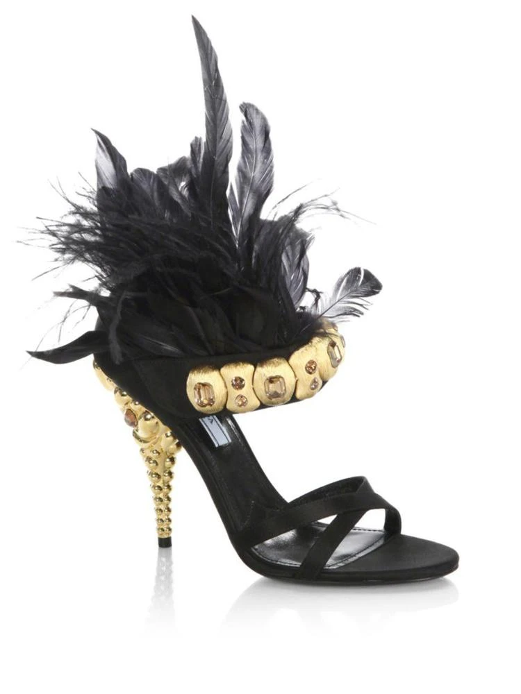 商品Prada|Jeweled Feather-Trim Satin Sandals,价格¥4170,第1张图片