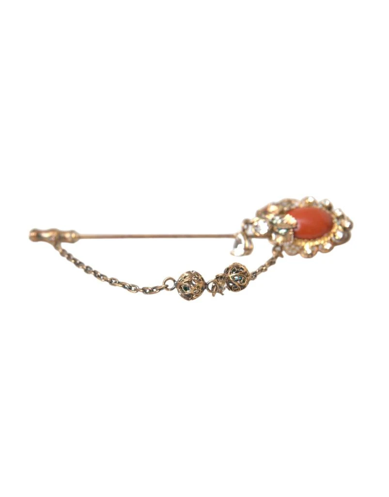 商品Dolce & Gabbana|Dolce & Gabbana Gold Brass Crystal Chain 925 Sterling Silver Pin Brooch,价格¥3006,第2张图片详细描述