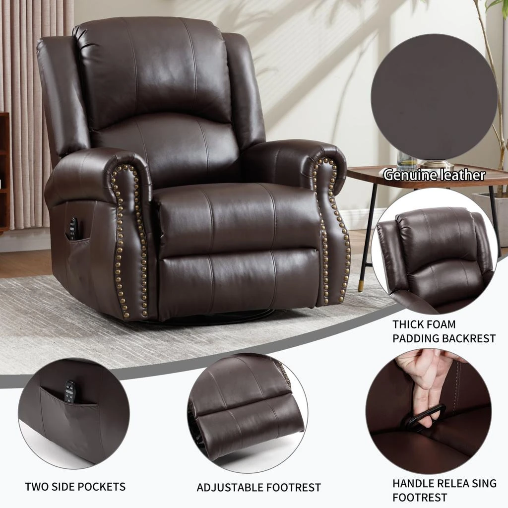 Streamdale Heat Massage Rocker Recliner Chair, Swivel Fabric, Brown 商品