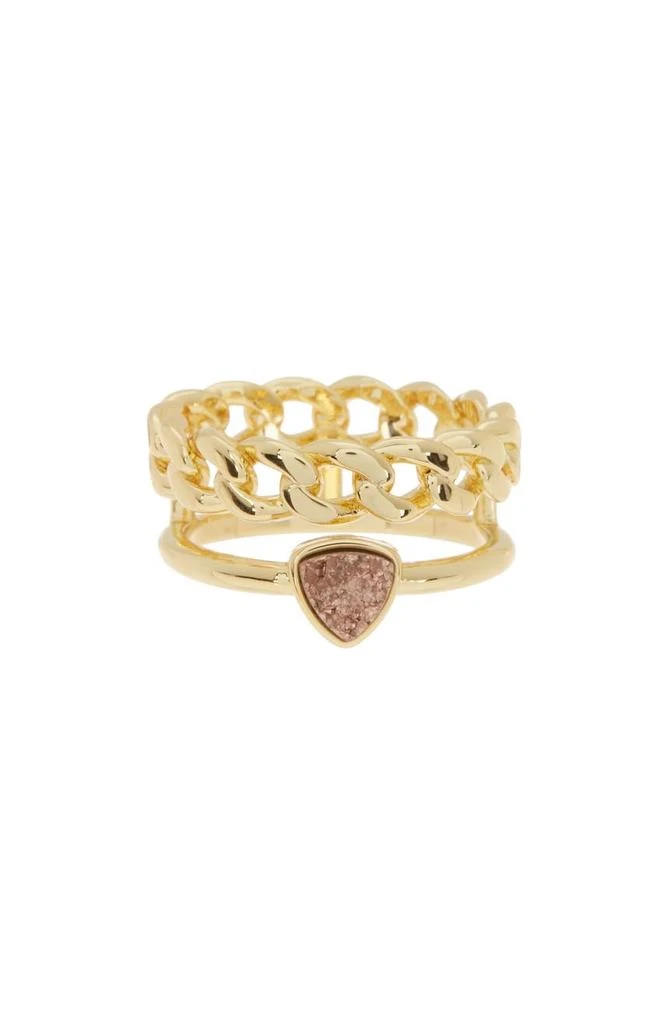 商品Covet|14K Gold Plated Druzy Stacked Band Ring - Size 7,价格¥52,第1张图片