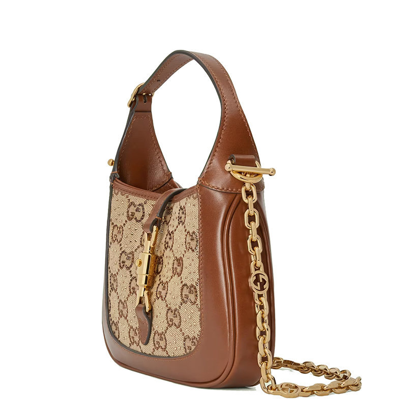 商品Gucci|【包税】GUCCI/古驰 22新款Jackie 1961系列 女士迷你棕色/乌木饰水晶装饰老花帆布配皮金扣金链单肩斜跨手提包67579921HRG2687,价格¥24933,第6张图片详细描述