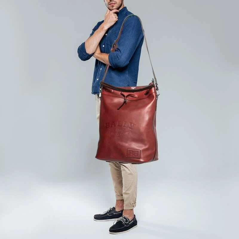 商品[二手商品] Bally|Bally Burgundy Leather Cloy Drawstring Bucket Bag,价格¥2813,第2张图片详细描述