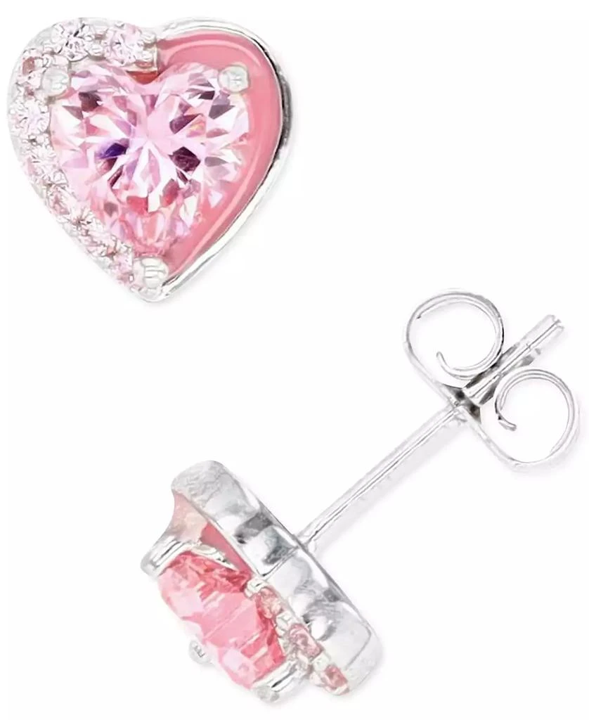 商品Macy's|Pink and White Cubic Zirconia Heart Stud Earrings in Sterling Silver or 14k Gold over Sterling Silver,价格¥122,第1张图片