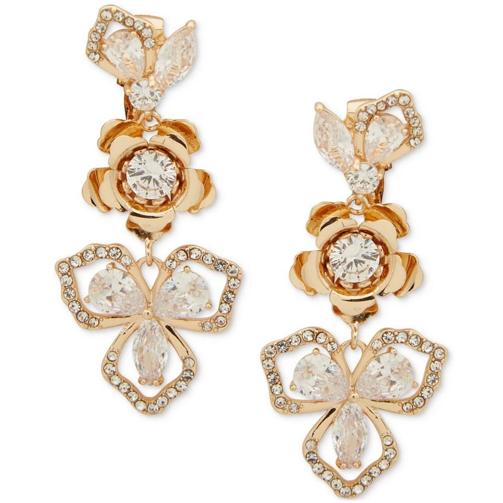 商品Anne Klein|Gold-Tone Crystal Flower Clip-On Drop Earrings,价格¥122,第1张图片