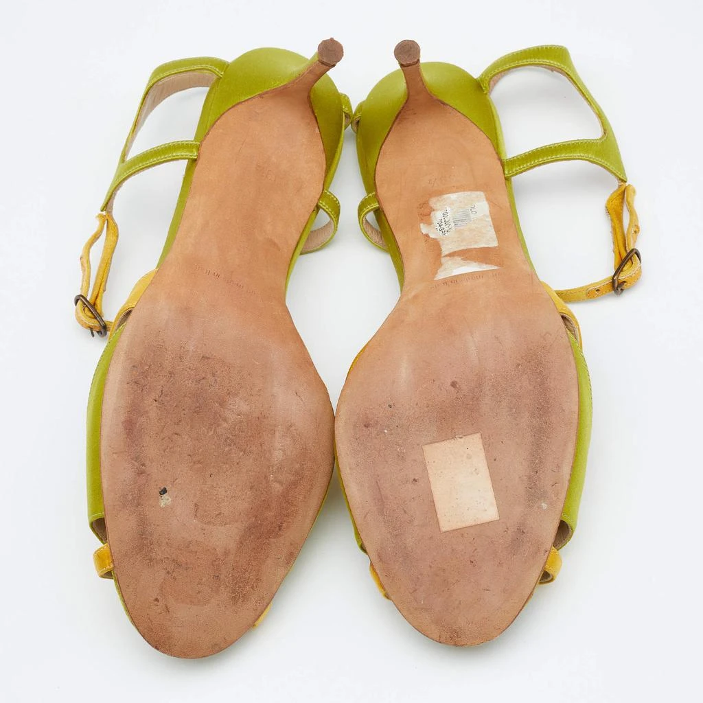 Manolo Blahnik Green/Yellow Satin Ankle Strap Sandals Size 39.5 商品