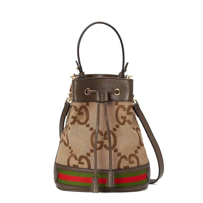 商品Gucci|【包税】GUCCI/古驰 22新款Ophidia系列 女士小号棕色超级双G老花帆布配皮饰红绿织带可拆卸肩带抽身开合单肩水桶包550621UKMJG2570,价格¥12989,第1张图片
