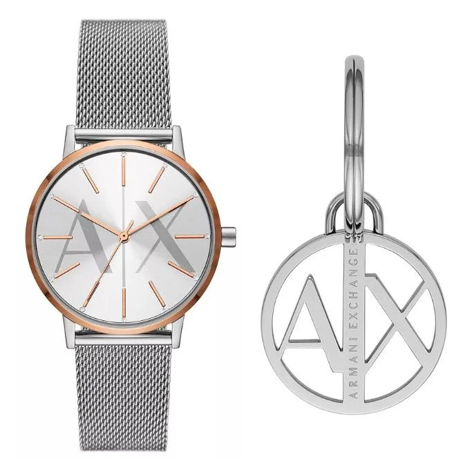 商品Armani Exchange|Armani Exchange Quartz Silver Dial Ladies Watch AX7130SET,价格¥563,第1张图片