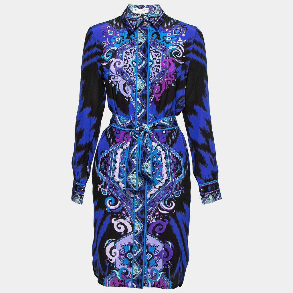 Emilio Pucci Blue Printed Silk Shirt Dress S商品第1张图片规格展示