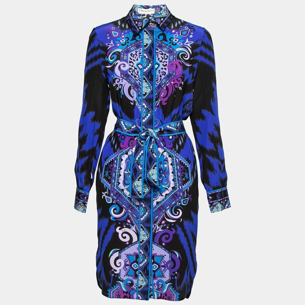 商品[二手商品] EMILIO PUCCI|Emilio Pucci Blue Printed Silk Shirt Dress S,价格¥5145,第1张图片