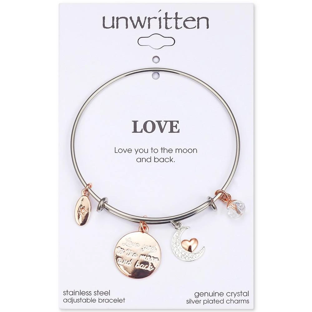 商品Unwritten|"Love You to the Moon" Multi-Charm Adjustable Bangle Bracelet in Stainless Steel with Silver Plated Charms,价格¥103,第2张图片详细描述