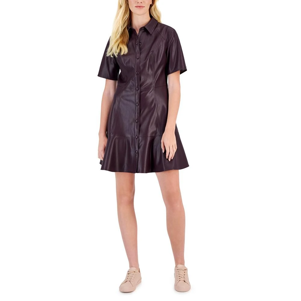 商品Tommy Hilfiger|Women's Faux-Leather Button-Front Dress,价格¥661,第1张图片