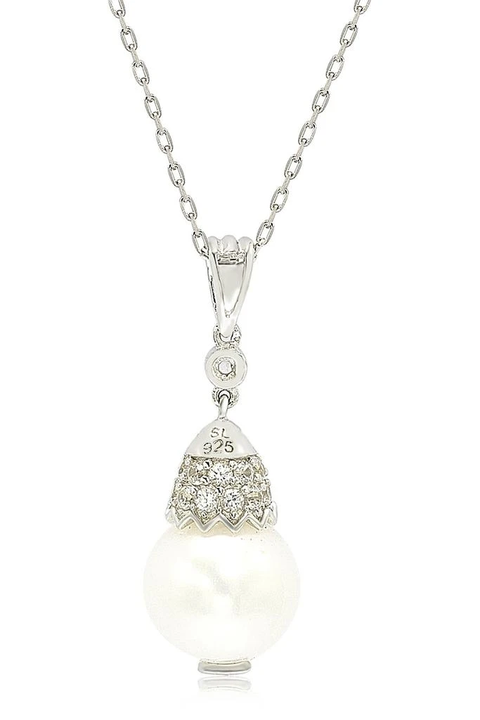 商品Suzy Levian|Sterling Silver 9mm Freshwater Pearl & Created Sapphire Pendant,价格¥1087,第2张图片详细描述