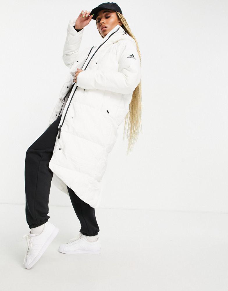 adidas Outdoor longline down puffer jacket in white商品第4张图片规格展示