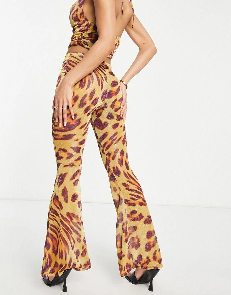 商品AsYou|ASYOU glitter mesh flare trousers co-ord in leopard print,价格¥128,第2张图片详细描述