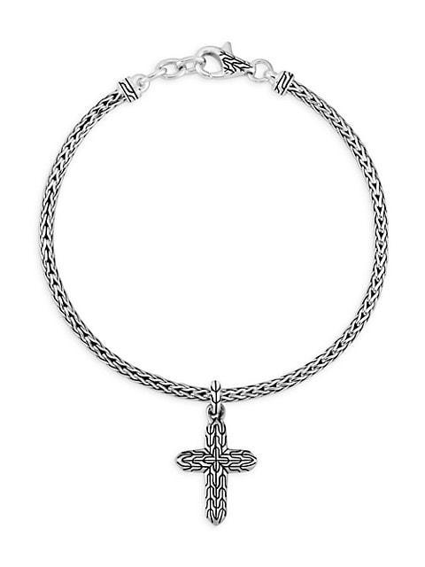 Classic Chain Sterling Silver Cross Charm Mini-Chain Bracelet商品第1张图片规格展示