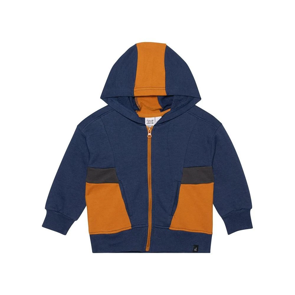 商品Deux par Deux|Boy Hooded French Terry Cardigan Navy Blue & Golden Yellow - Toddler|Child,价格¥183,第1张图片