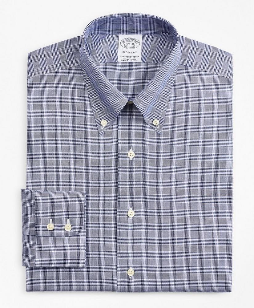 Stretch Regent Regular-Fit Dress Shirt, Non-Iron Royal Oxford Button-Down Collar Glen Plaid商品第4张图片规格展示
