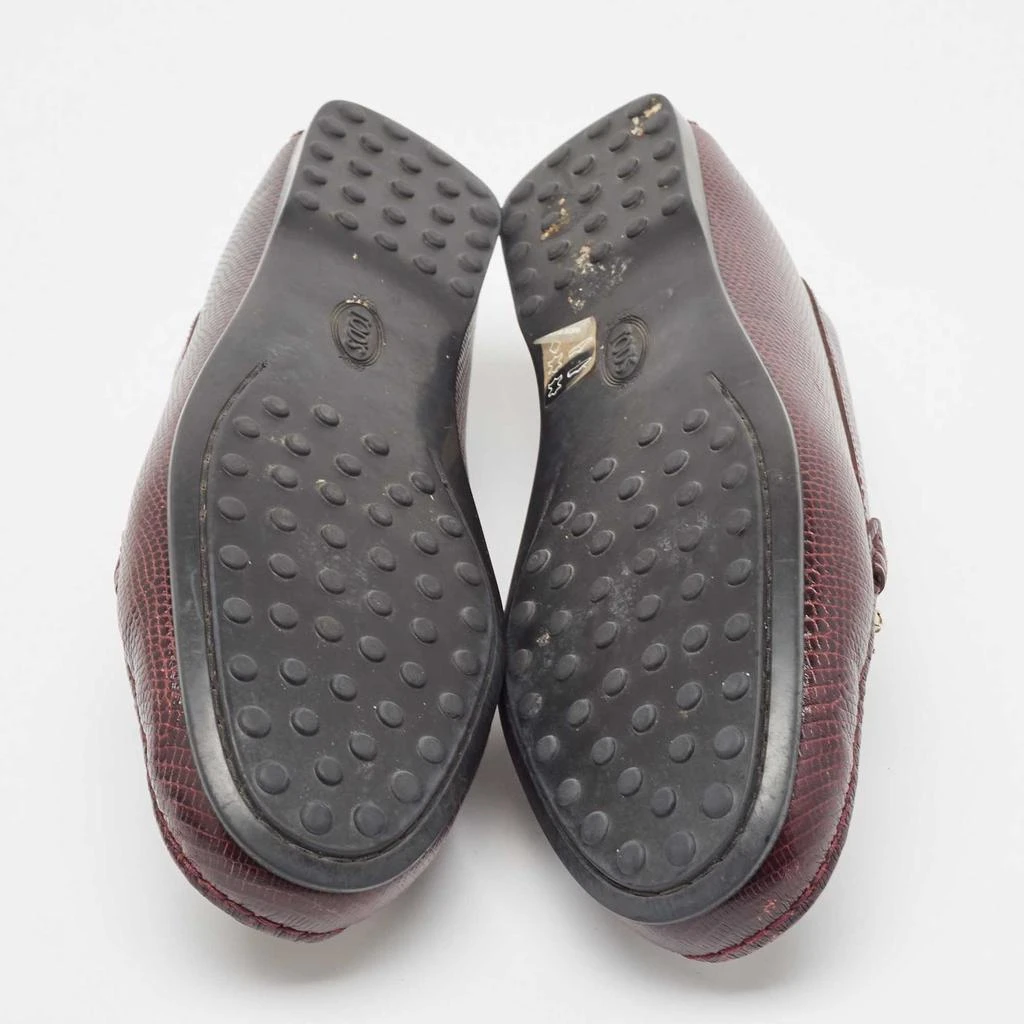 Tod's Burgundy Embossed Lizard Double T Loafers Size 37 商品