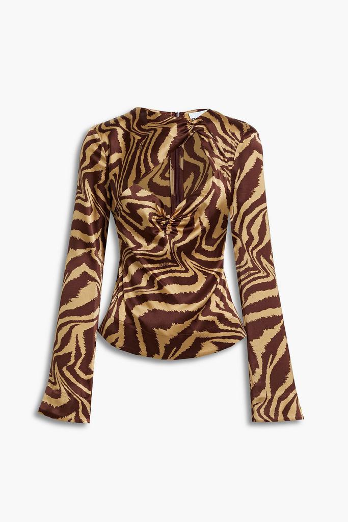 Cutout tiger-print silk-blend satin blouse商品第1张图片规格展示