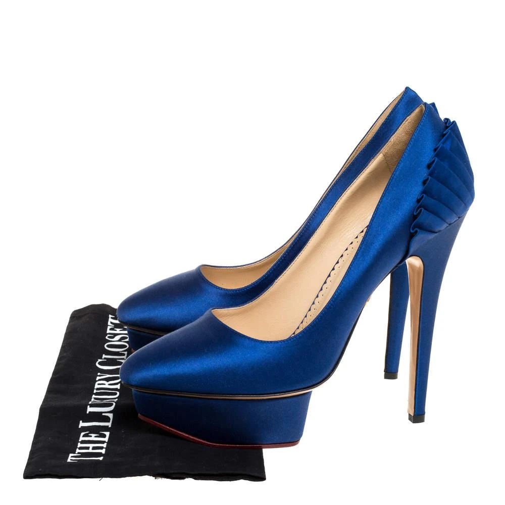 Charlotte Olympia Blue Satin Paloma Platform Pumps Size 37.5 商品