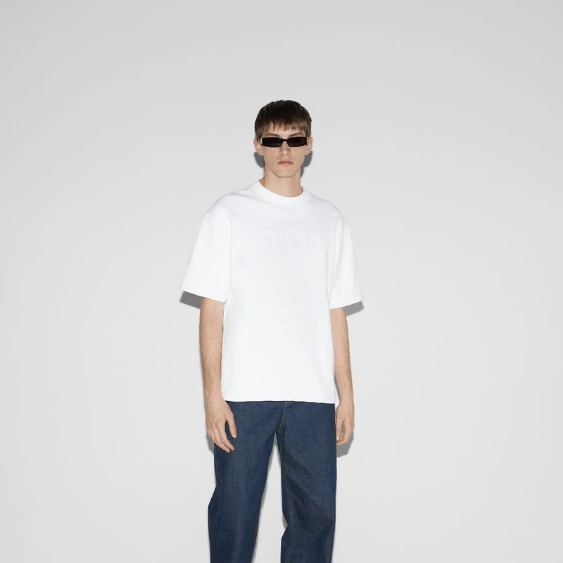 商品Gucci|【预售3-5天】Gucci古驰男士白色的刺绣棉质平纹针织 T 恤,价格¥7427,第4张图片详细描述