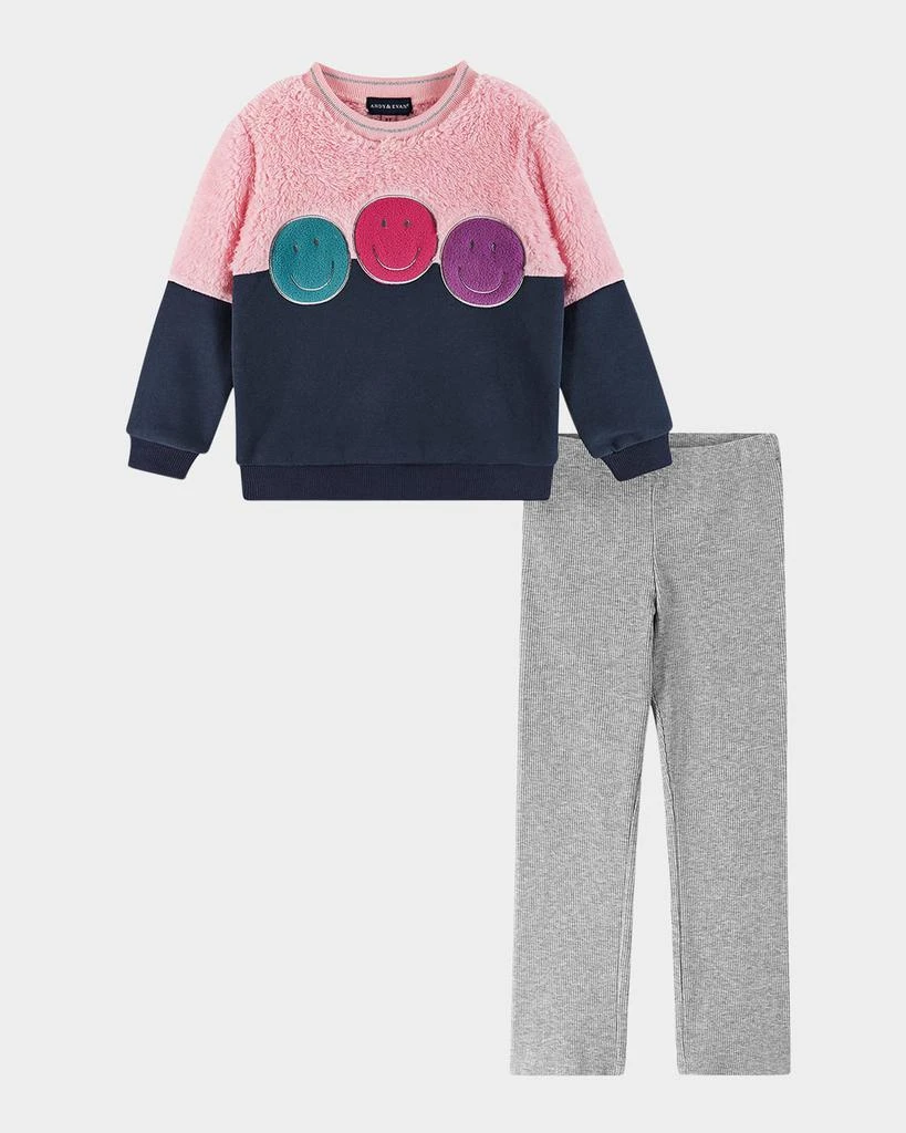 商品Andy & Evan|Girl's Sweater W/ Happy Face Patches & Flare Leggings Set, Size 2T-6X,价格¥448,第1张图片