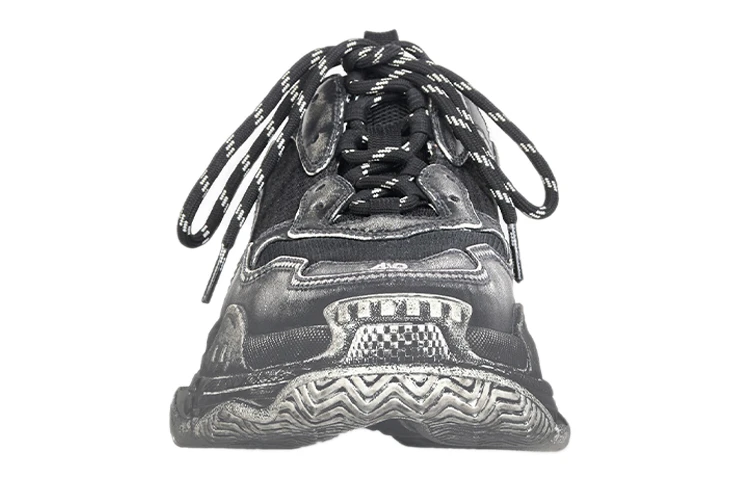 商品[国内直发] Balenciaga|[预售3天]巴黎世家 Triple S 褪色做旧 潮流 厚底 防滑耐磨 低帮 老爹鞋 男款 黑灰,价格¥5627,第4张图片详细描述