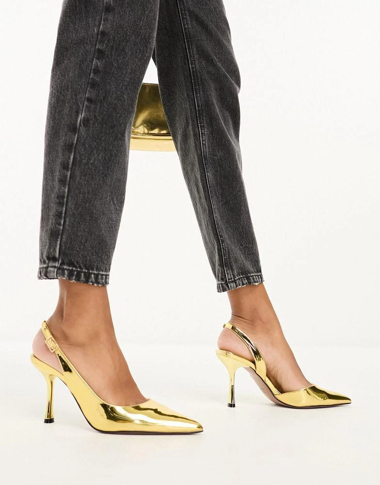 商品ASOS|ASOS DESIGN Simmer slingback stiletto mid shoes in gold,价格¥181,第4张图片详细描述