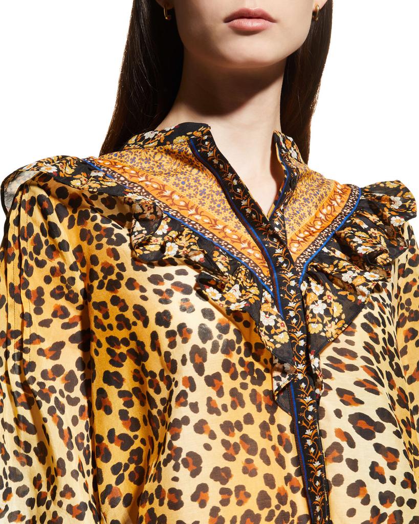 Charli Leopard-Print Ruffle-Trim Blouse商品第5张图片规格展示