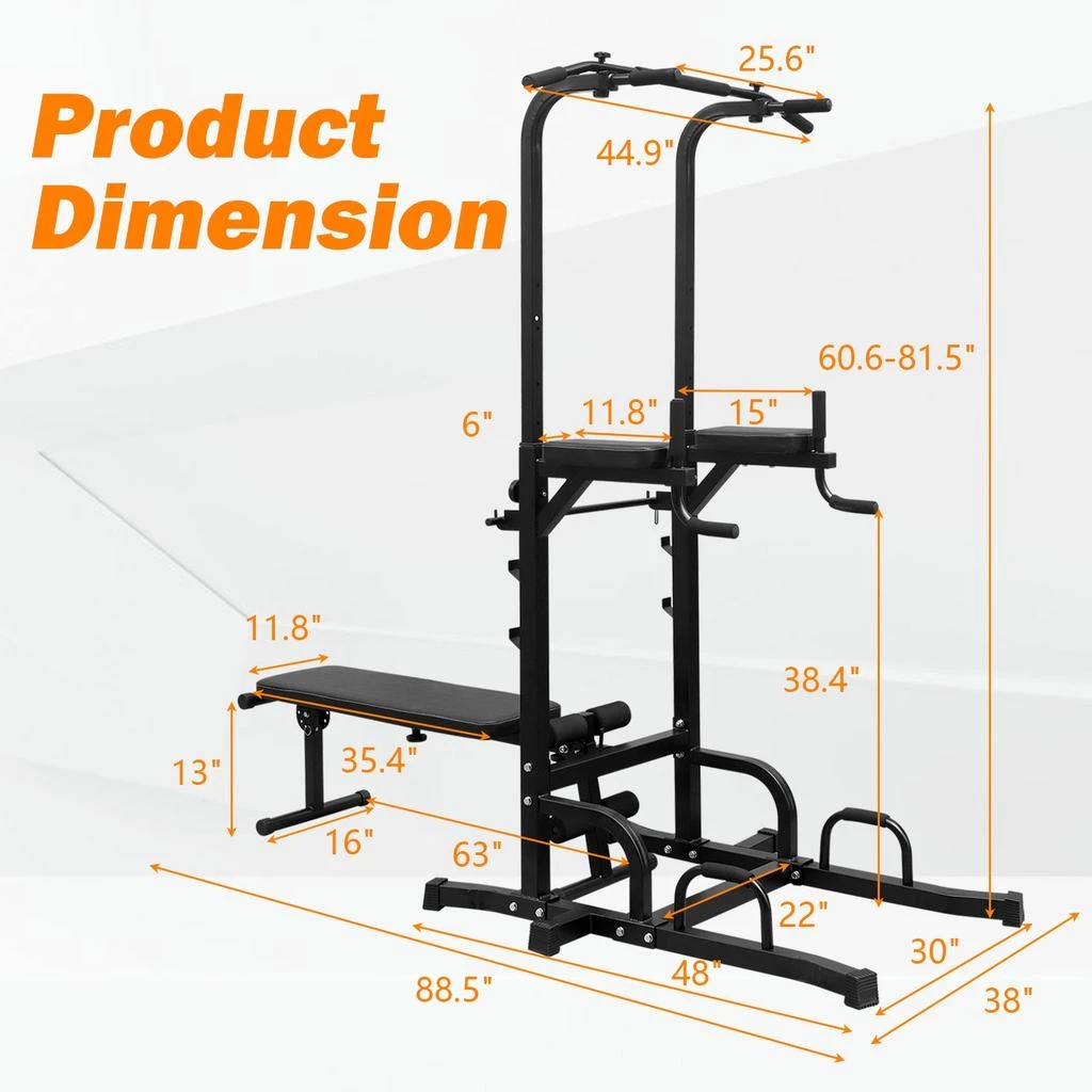 商品Streamdale Furniture|Streamdale Multifunctional Power Tower with Bench for Total Body Workout,价格¥2188,第2张图片详细描述