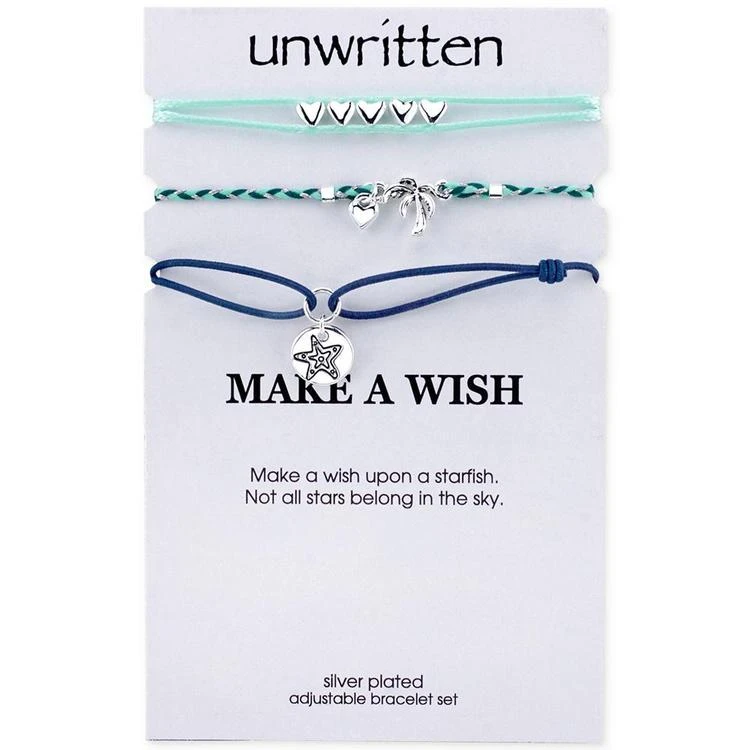 商品Unwritten|3-Pc. Set Green and Blue Cord Adjustable Charm Bracelets in Silver-Plate,价格¥105,第2张图片详细描述