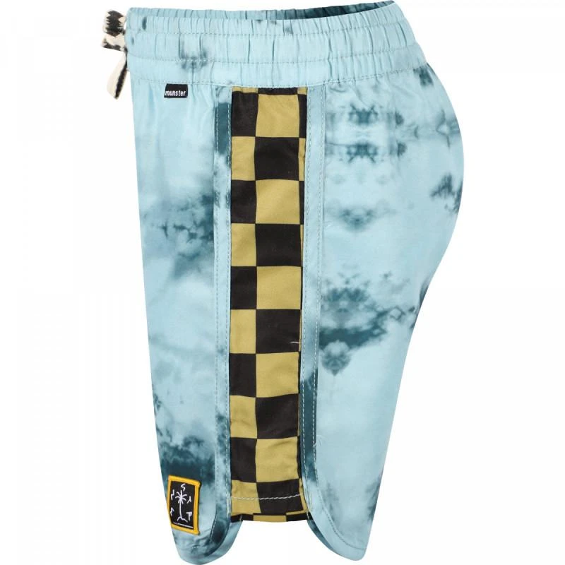 商品Munster|Tie dye logo swimming shorts with checked detailing in blue,价格¥482,第2张图片详细描述