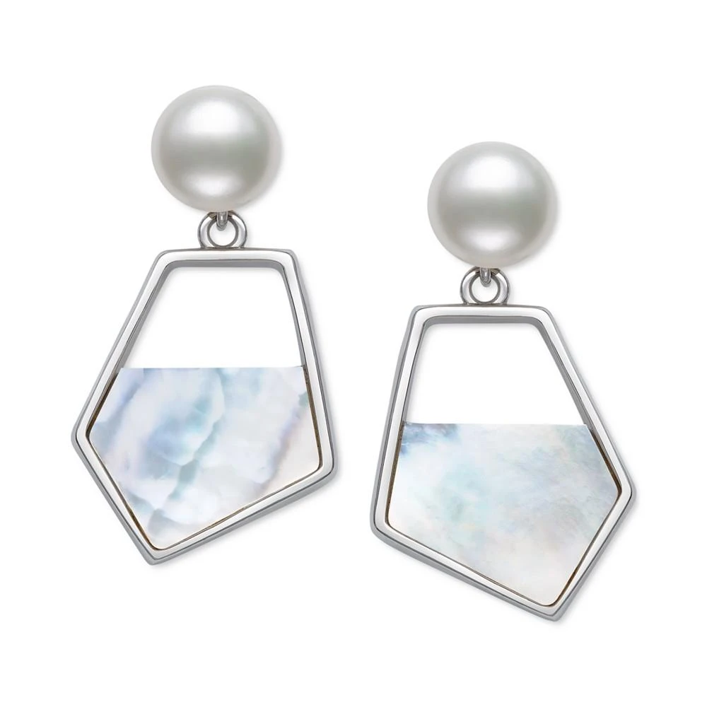 商品Belle de Mer|Cultured Freshwater Pearl (7mm) & Mother-of-Pearl Drop Earrings in Sterling Silver,价格¥597,第3张图片详细描述