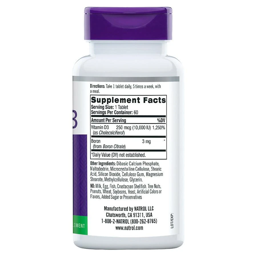 商品Natrol|Vitamin D3 10,000 IU Bone & Joint Health Maximum Strength Tablets,价格¥60,第2张图片详细描述