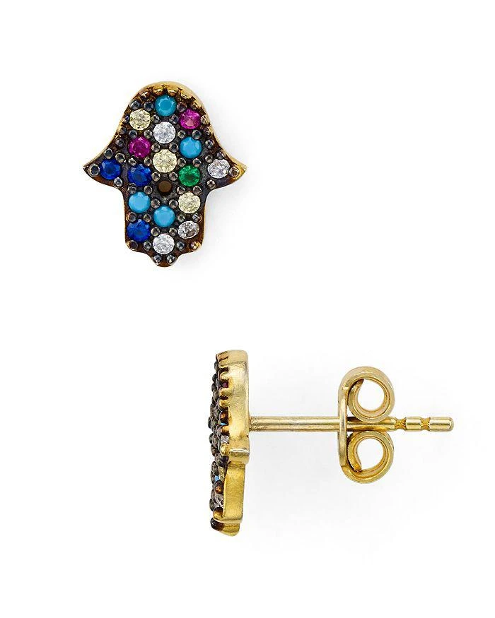 商品AQUA|Multicolor Hamsa Stud Earrings in Gold Tone-Plated Sterling Silver - 100% Exclusive,价格¥251,第1张图片