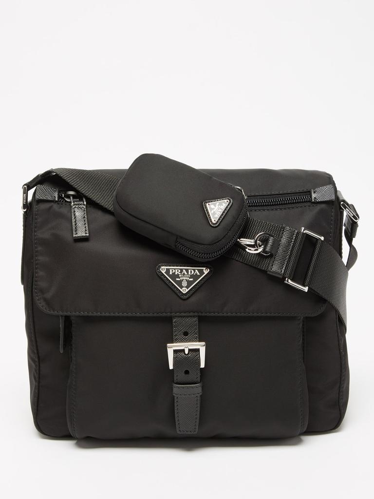 Buckled leather-trim Re-nylon shoulder bag商品第1张图片规格展示