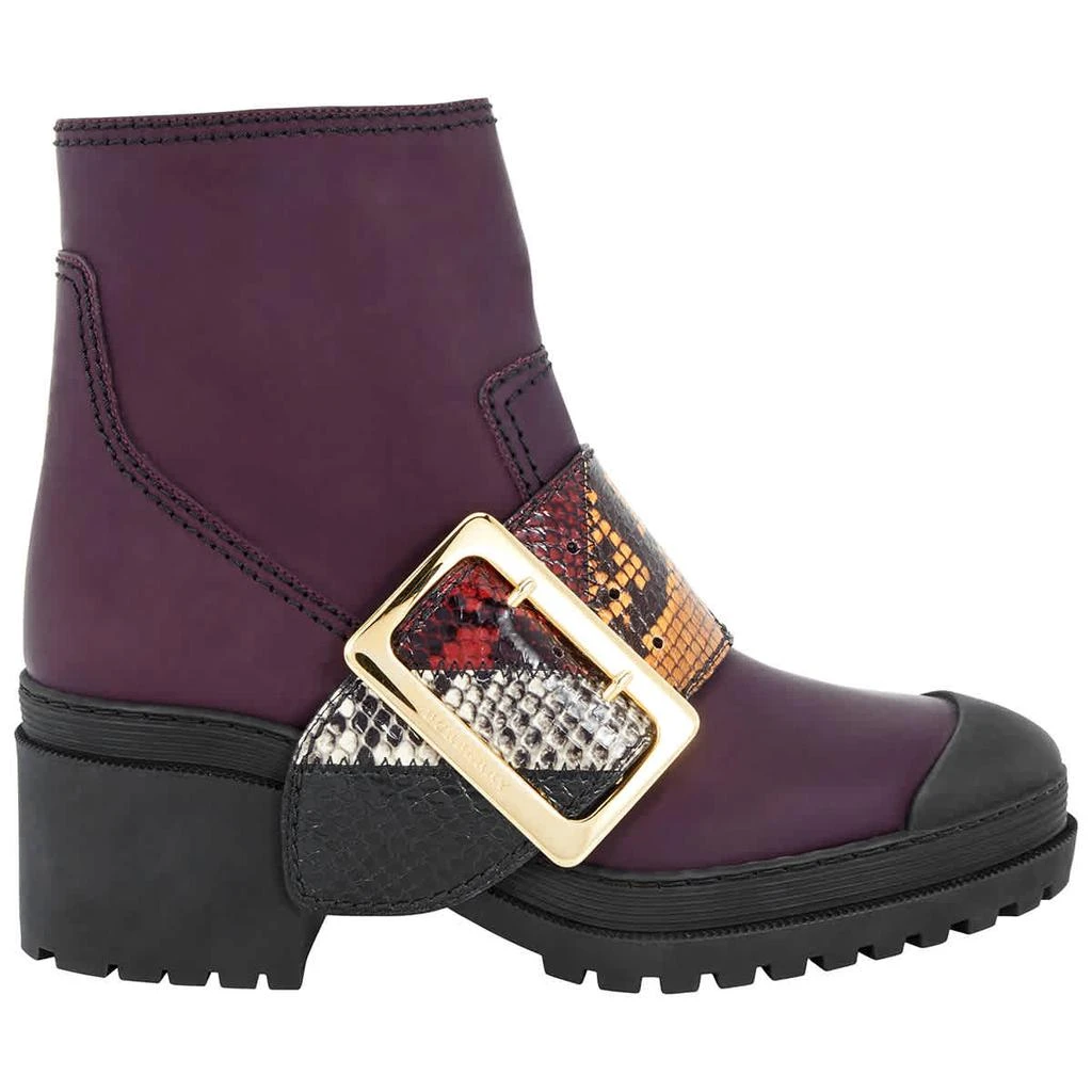 商品Burberry|The Buckle Boot In Rubberised Leather And Snakeskin In Dark Claret,价格¥2177,第1张图片