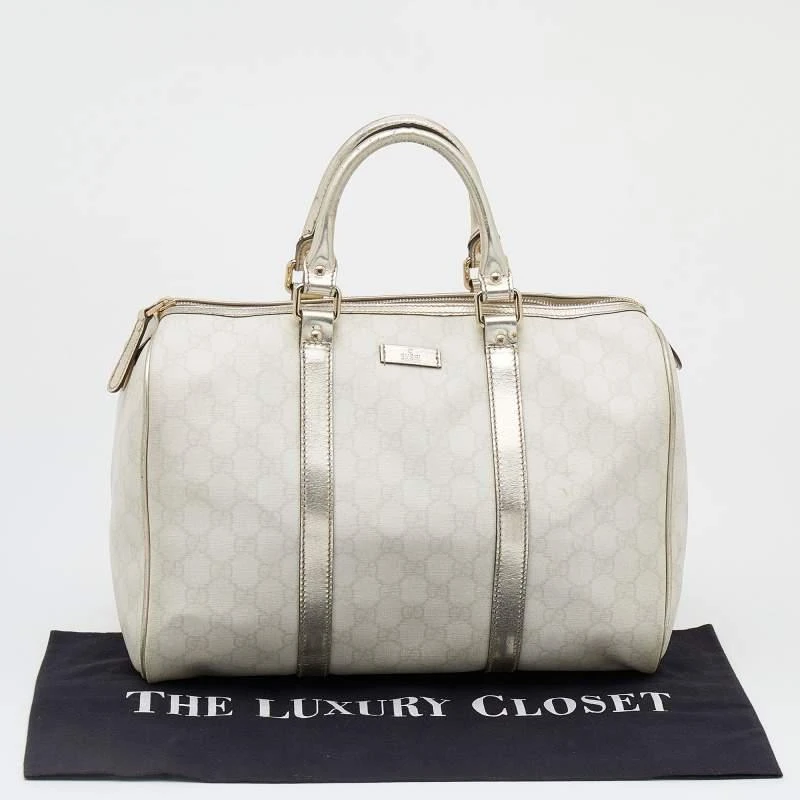 Gucci White/Silver GG Supreme Canvas And Leather Joy Boston Bag 商品