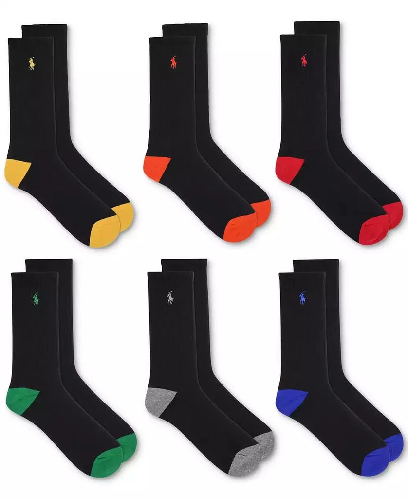 商品Ralph Lauren|Men's 6-Pk. Performance Colored Heel Toe Crew Socks,价格¥219,第1张图片